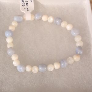 Blue Lace Agate and Mother Of Pearl Stretch Bracelet
